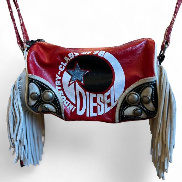 Ultra Rare Vintage Diesel Fringe Logo Bag Y2K Red Western Style With Tags - Picture 1 of 8